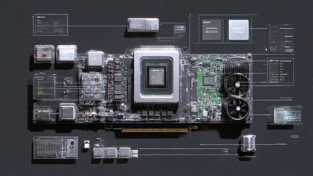 Computer graphics card comparison showing NVIDIA, AMD, and Intel GPU hardware components and control software interfaces